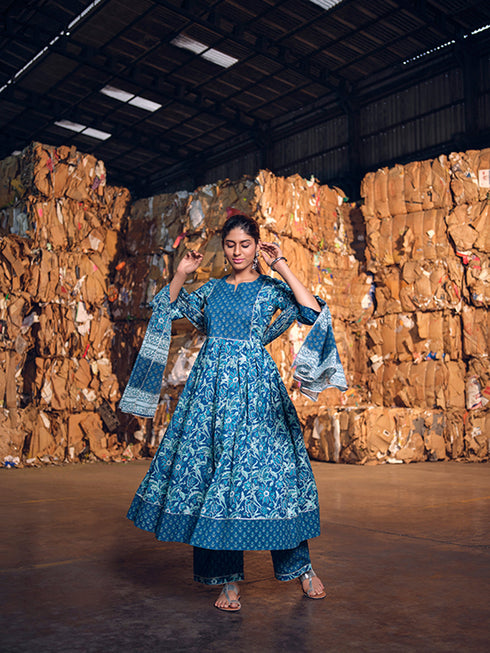 Blue Cotton Anarkali Suit Acz3160